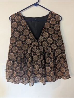 The Fifth Label Women’s Black Patterned V-Neck Sleeveless Peplum Top XL